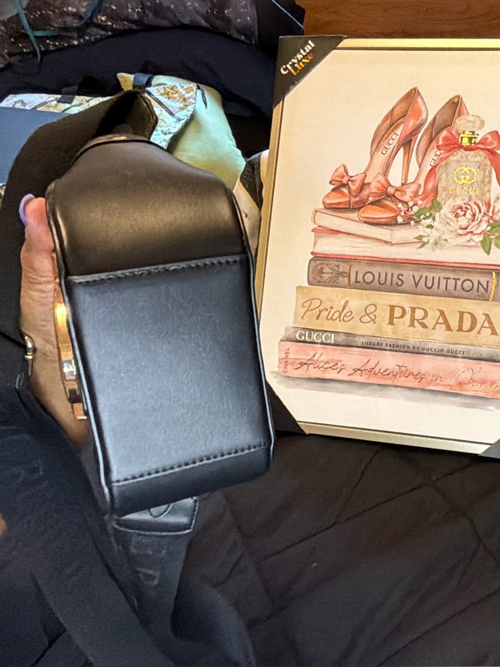 True Religion Black Crossbody with Gold Horseshoe Hardware - Picture 4 of 11